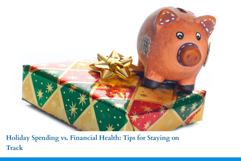 A piggy bank rests on top of a wrapped gift. MMT Chartered Professional Accountants is ready to help you save big this holiday season.